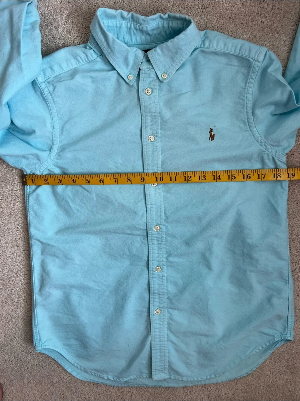 Ralph Lauren Boys Light Aqua Button-Down Dress Shirt w/ Pony Logo (Sz. L 14-16)